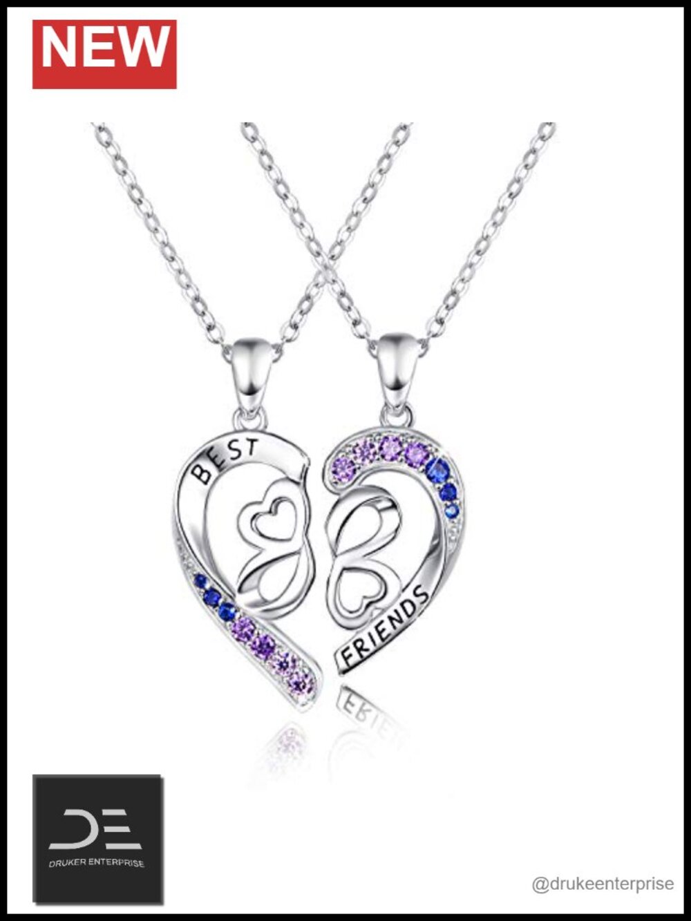 925 Sterling Silver BFF Half Heart Necklace Set Sister Pendant Jewelry Gift